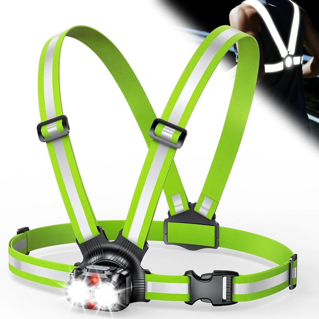 ISEYOU Running Lights for Runners 800LM, 6 Modes Running Light with 45Adjustable Tilt, IPX5 Waterproof Rechargeable Visibility Reflective Vest for Night Walking/Cycling/Jogging, 4-25Hrs Runtime