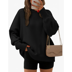 EFAN Women's Oversized Sweaters 2025 Fall Crewneck Batwing Sleeve Pullover Sweaters (S, Black)
