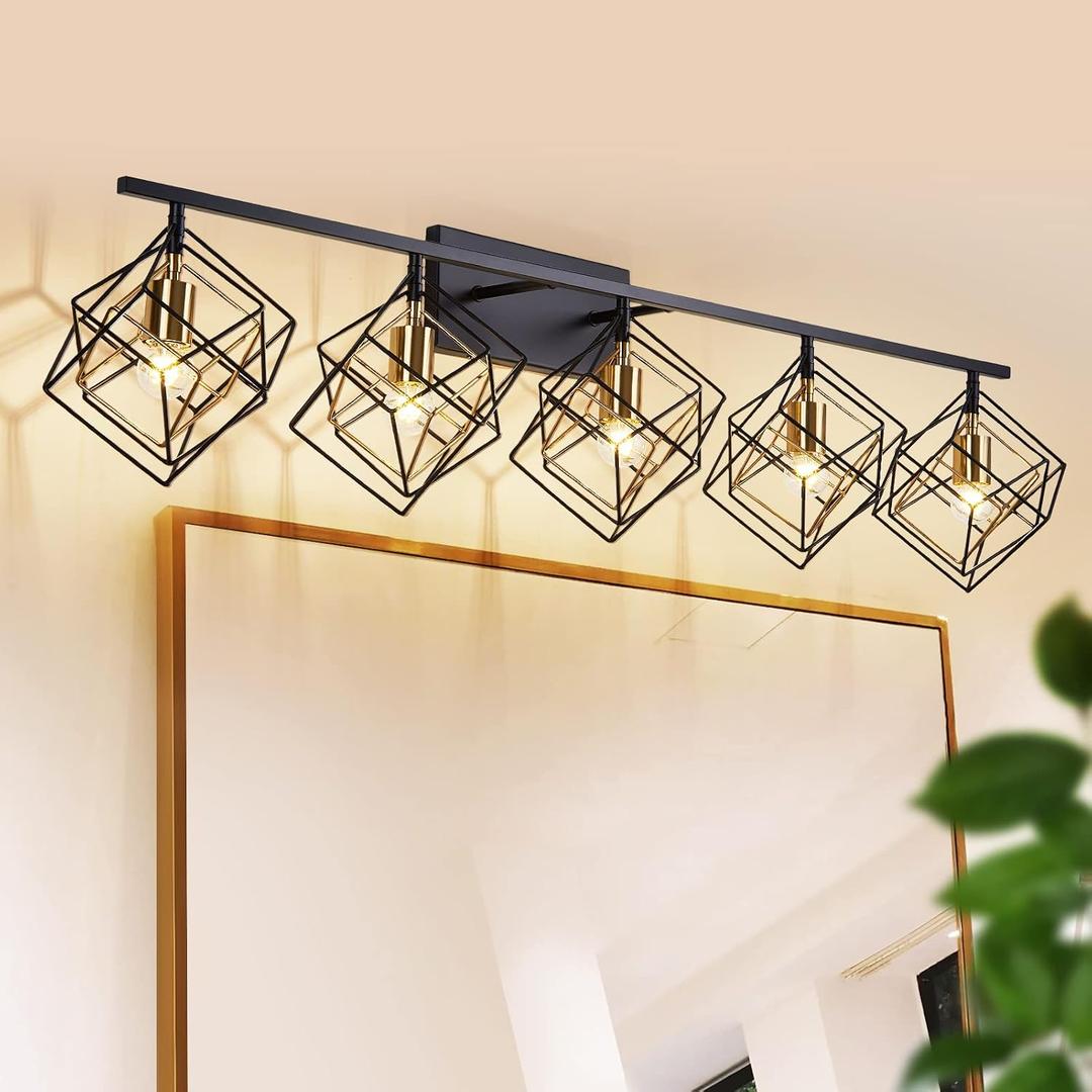Bathroom Vanity Light with Bathroom Light Fixtures Over Mirror with Rotatable 5 Cube Shades Modern Wall Mounted Matte Black (5-Lights ( 47.2" Width ))