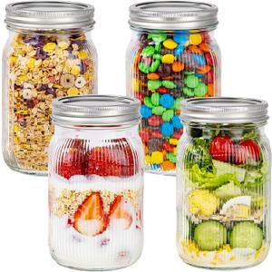 WELLIFE Large Mason Jars,4 Pcs Wide Mouth Mason Jars 32 Oz for Food Storage, Overnight Oats,Honey,Sauces,Meal Prep,Salad,Yogurt