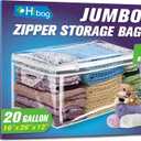 2 x Large Storage Bag for Clothes, Jumbo Zipper Totes, 20 gal Clear - 1 pack