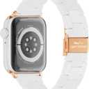 Luxury Resin Compatible with Apple Watch Band - Lightweight Perma Compatible with Apple Watch Bands for Women and Men, iWatch Bands Solace Bands for 38mm 40mm 41mm 42mm 44mm 45mm 49mm Ultra, SE, Series 8 7 6 5 4 3 2 1 (Matte Finish - Pure White with Rose Gold Hardware)