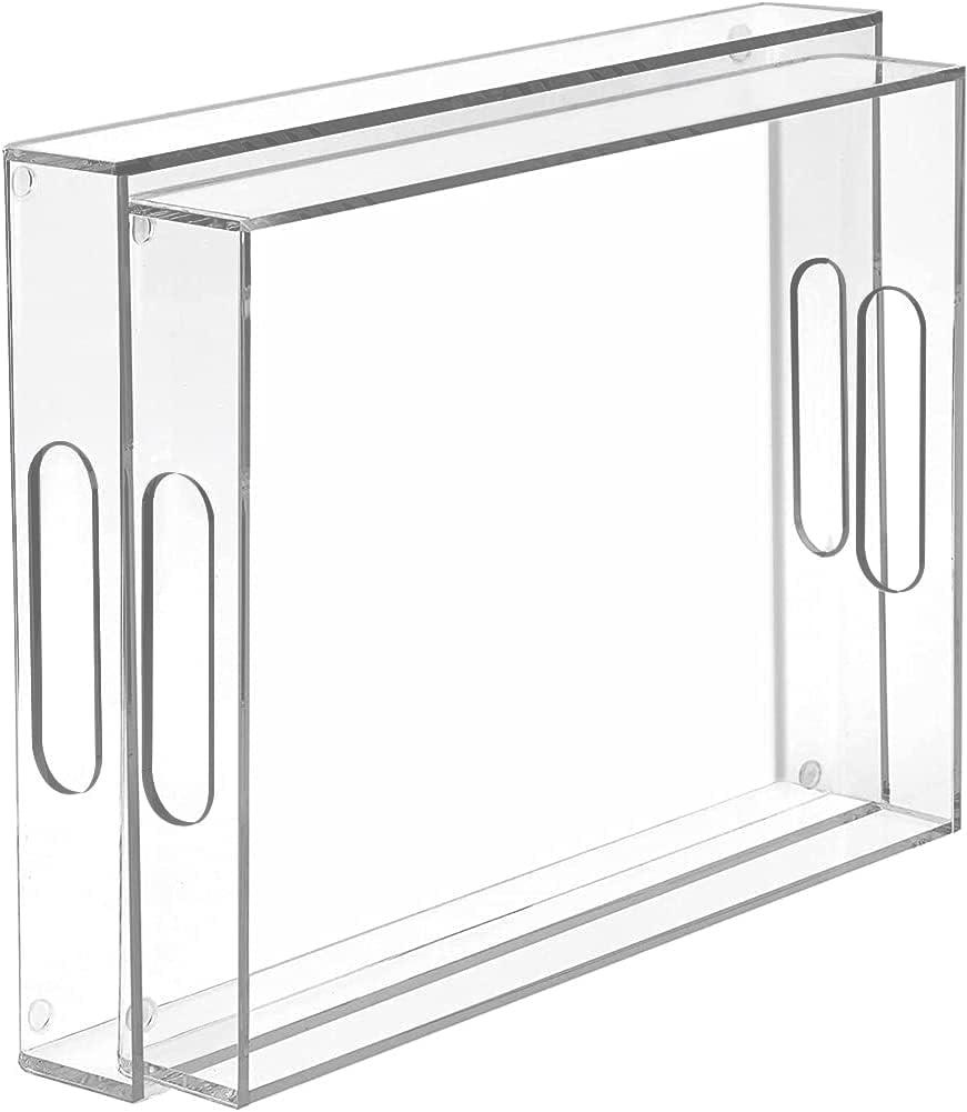 MaxGear Acrylic Decorative Tray Serving Trays with Handles (16 Inches, Set Of 2), Clear Decorative Coffee Table Nesting Trays Ottoman Tray for Food, Tea, Snacks, Drink, Kitchen, Vanity (Large, Modern)