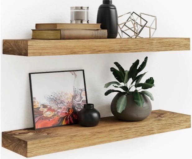 SODUKU Natural Wood Floating Shelves Set of 3, Wide and Thick Rustic Wooded Wall Shelf 24 inch, Floating Shelf Wall Mounted for Living Room Bedroom Bathroom Kitchen - DIY Unfinished - 24D x 6.7W inch