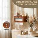 Wall Mount Paper Towel Holder, Wooden Paper Towel Dispenser for C-Fold Z-Fold Trifold Towel, Brown Bathroom Paper Towel Holder with Acrylic Window & Top Shelf, Vintage Farmhouse Kitchen Bathroom Decor