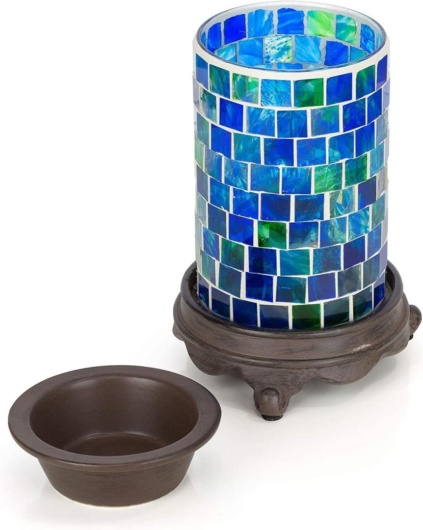 VP Home Wall Plug-in Wax Warmer for Scented Wax Mosaic Glass Ocean Blue Electric Home Fragrance Warmer for Essential Oils Candle Wax Melts and Tarts Scent Warmer Night Light