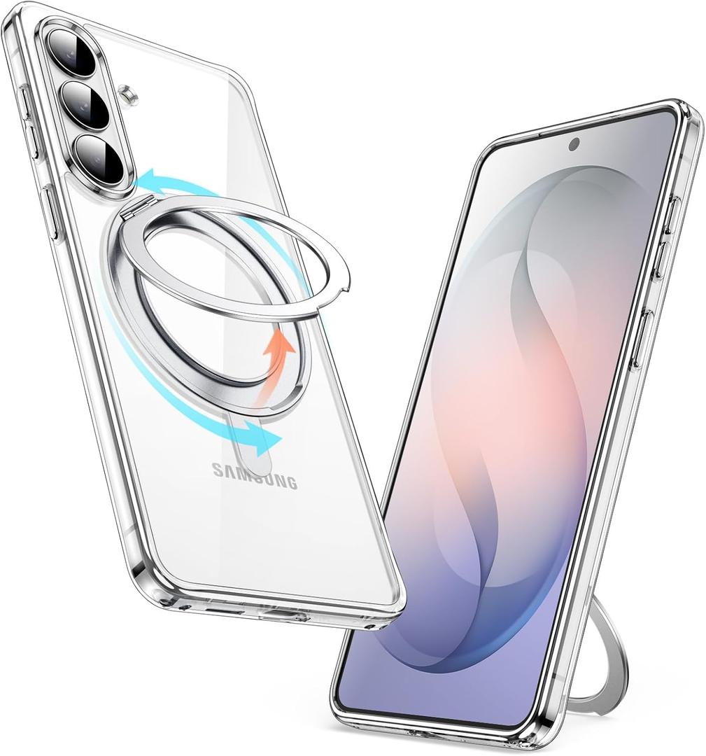 JETech 360 Rotatable Ring Stand Case for Samsung Galaxy S26, Clear | Compatible with MagSafe, Clear Back, Stand & Ring Holder, Shockproof Protection