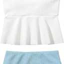 SHENHE Girl's 2 Piece High Waisted Ruffle Waffle Swimsuit Bathing Suit Bikini Sets Blue White 11-12Y