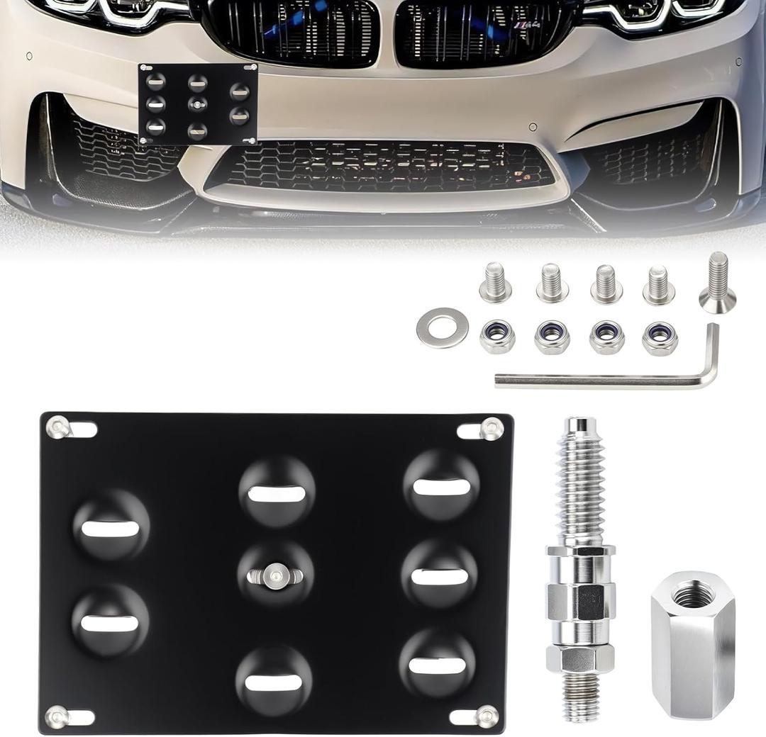 Front Tow Hook License Plate Mount Bracket Fit for BMW 1 3 5 Series E46 E90 E91 E92 E93 E39 X5 E70 G30 No-Drill Front Bumper Plate Holder Kit