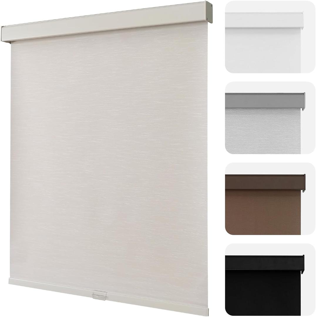 Joydeco 100% Blackout Roller Shades Cordless Blinds for Windows, Free-Stop Shades, UV Protection, Natural Woven Blinds for Home and Office, Light-Proof Aluminum Cover (34" W x 75" H, Beige)