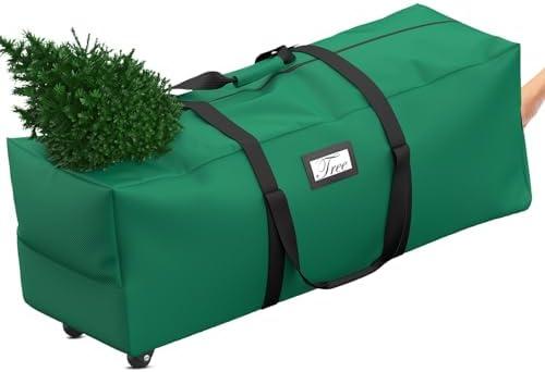 Mrrihand Christmas Tree Storage Bag, 9 Ft Large Artificial Anti-Tear Heavy-Duty 600D Oxford Cloth Xmax Christmas Tree Storage Box with Rolling Wheels, Christmas Tree Storage Container (Green)