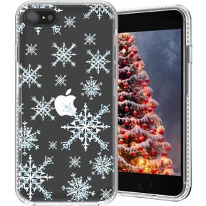 Compatible for iPhone SE 3rd Gen & 2nd Gen Case Winter Snowflakes Designed Aesthetic Christmas Phone Case Compatible fro iPhone 7&8,Soft Slim Clear TPU Bumper Protective Phone Cover