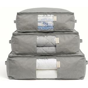 Cedar Storage Bag Organizer for Bedding Set - Protects from Moths, Moisture, Dirt & Dust - Set of 3 Storage Bags for Bed Sheets, Comforter, Pillows & More - Space-Saving Bedding Organizer, Gray