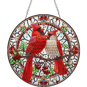 STGLCR Diamond Painting Cardinal Ornament 5D Bird Wreath DIY Diamond Art Animal Handmade Pendant Mosaic Making Kits by Number Kits Home Decoration Pendant Single Sided Spot Drill Double Sided Pattern