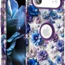 Hocase Heavy Duty Case for iPhone Air 6.5"", Blue Purple Flowers | Shockproof Protection Soft Silicone Rubber+Hard Plastic Bumpers Hybrid Protective Case for Women & Girls
