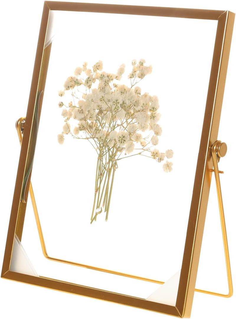 Fumwase 6 x 8 Elegant Gold Floating Picture Frame Tabletop Artwork Photo Frames Glass Picture Frame for Dried Flowers Tiny Pressed Flowers Vintage Style and Real Glass Photo Frame (Gold, 6 x 8)