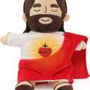 Officially Jesus Plush Breathing Soothing Stuffed Animal Heart of Jesus Toy Savior Doll for Church Sunday School Religious Easter Gift (Brown)