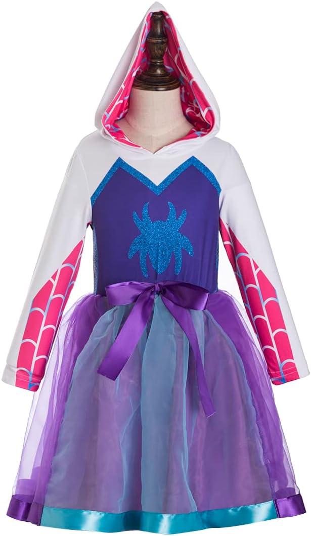 Tutu Costume for Girls Spider-Man Spider-Gwen dress Girls Cosplay dresses (10 Years, White)