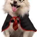 Halloween Dog Costume Pet Wizard Shirt Cat Soft Clothes for Dogs Cats Soft Hoodies with Glasses (Large) (Large(Neck:21"), Red01)