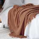 LOMAO Knitted Throw Blanket with Tassels Bubble Textured Lightweight Throws for Couch Cover Home Decor (Caramel, 60x90)
