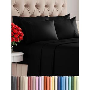 King Sheets Set 6 Piece - Includes 4 Pillowcases - Bed Sheets King Size - Soft Hotel Luxury Bedding - Cooling, Comfy, Fade Free & Breathable - 1 Flat & 1 Fitted & 4 Pillowcases w/ Deep Pockets - Black