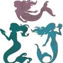 Qunclay Set of 3 Mermaid Wall Bathroom Decor Wooden Silhouettes Mermaid Art Hanging Farmhouse Ocean Themed Wall Decorations for Bedroom Room Accessories Rustic Elegant
