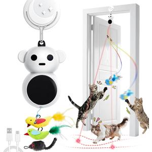 Interactive Cat Toys for Indoor Cats: 2 in 1 Laser Pointer Cat Toy with Automatic Flying Bird & Mouse Wand, Smart Motion Mode Adjustable Speed, USB Rechargeable Safe for Bored Kittens and Adult Cats (White)