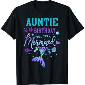 Auntie Of The Birthday Mermaid Theme Party Squad Security T-Shirt, Size: XL