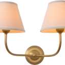 Vintage 2-Lights Fabric Sconces Wall Lighting with 8.66" Diam Linen Cloth Shade, Double Arm Wall Lamp Fixture for Living Room Bathroom Bedroom Hallway