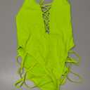 Tempt Me Women Sexy Lace Up One Piece Swimsuit Deep Plunge V Neck High Cut Bathing Suits (Large, Neon Green)