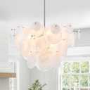 Dia 28 Inch, Modern Glass Chandeliers for Farmhouse, Large Unique Pendant Chandelier for Dining Room Bedroom Entryway Kitchen Foyer, Chrome Finish
