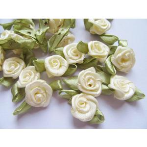YYCRAFT Pack of 100 pcs Ivory Satin Ribbon Rose w/Leaf Wedding Bride Appliques/Craft