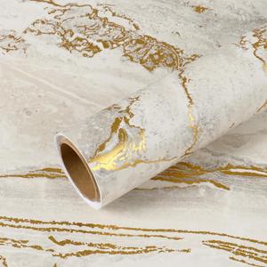 VEELIKE Luxurious Matte Marble Countertop Contact Paper Waterproof Counter Top Peel and Stick Beige Gold Marble Contact Paper for Countertops 24''x354'' Self Adhesive Countertop Wallpaper for Kitchen