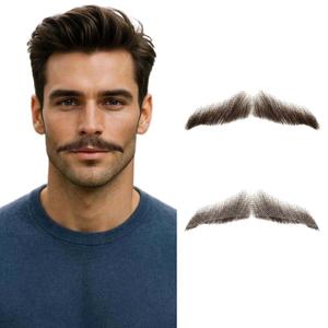 Parceria Fake Mustache, Easy Applying Hand Tied Human Hair Fake Beard, Comfortable and Skin Friendly Realistic Lace Costume Facial Hair for Men (HZ05-Brown)