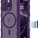 Compatible with iPhone 16 Pro Case 6.1" 2024, Cute Kawaii Curly Wave Frame Shape Shockproof Translucent Matte Protective Magnetic 16 Pro Phone Case for Women Girls, Purple