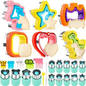 32PCS Sandwich Cutter and Sealer Set Sandwich Cutter for Kids, Vegetable Fruit Cutter Shapes with Food Picks for Kids School Lunch Bento Box Accessories Cookie Cutters