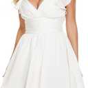 Surplice V Neck Dress for Women 2023 Sleeveless Ruffle Shoulders A-Line Flowy Dresses with Smocked Back (White, M)