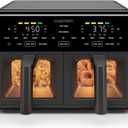 Chefman Dual Air Fryer Oven with DC Motor, 9 Qt. Double Basket Air Fryer with 450F Max Temp for Meals in Minutes, Bake, Broil, Dehydrate, Reheat for Extra-Crispy Chicken, Fries, and More - Black