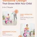 KRIDDO 2 in 1 Kids Tricycles Age 18 Month to 3 Years, EVA Wheels Upgraded, Gift, Trikes for Toddlers 2 to 3 Year Old with Push Handle and Duck Bell, Pink
