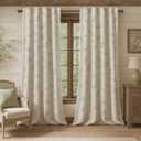 Farmhouse Floral Curtains 96 Inches Long 100% Blackout Living Room Drapes, Linen Blend Bohemian Window Curtain Panels with Tassel Bedroom 2 Panels Thermal Insulated Room Darkening