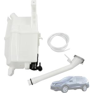 Windshield Washer Fluid Reservoir Tank Assembly Fit for Nissan Rogue 2014 2015 2016 w/(Pump/Filler Neck Inlet/Fluid Level Sensor Hole/Pipe Hose/Motor/Cap) 289104BA0A 28910-4BA0A NI1288167