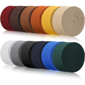 WILLBOND 12 Rolls Colorful Elastic Band Folding Elastic Cord Heavy Duty Stretch Band Knitted Flat Band for Sewing Crafts DIY Comforter Cuffs(1 Inch X 2.2 Yard,Dark Color)