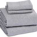 Amazon Basics 4 Piece Bed Sheets Set, 100% Cotton Jersey, Includes Super Soft, Flat and Fitted Sheets, Pillowcase, King, Light Gray, Solid