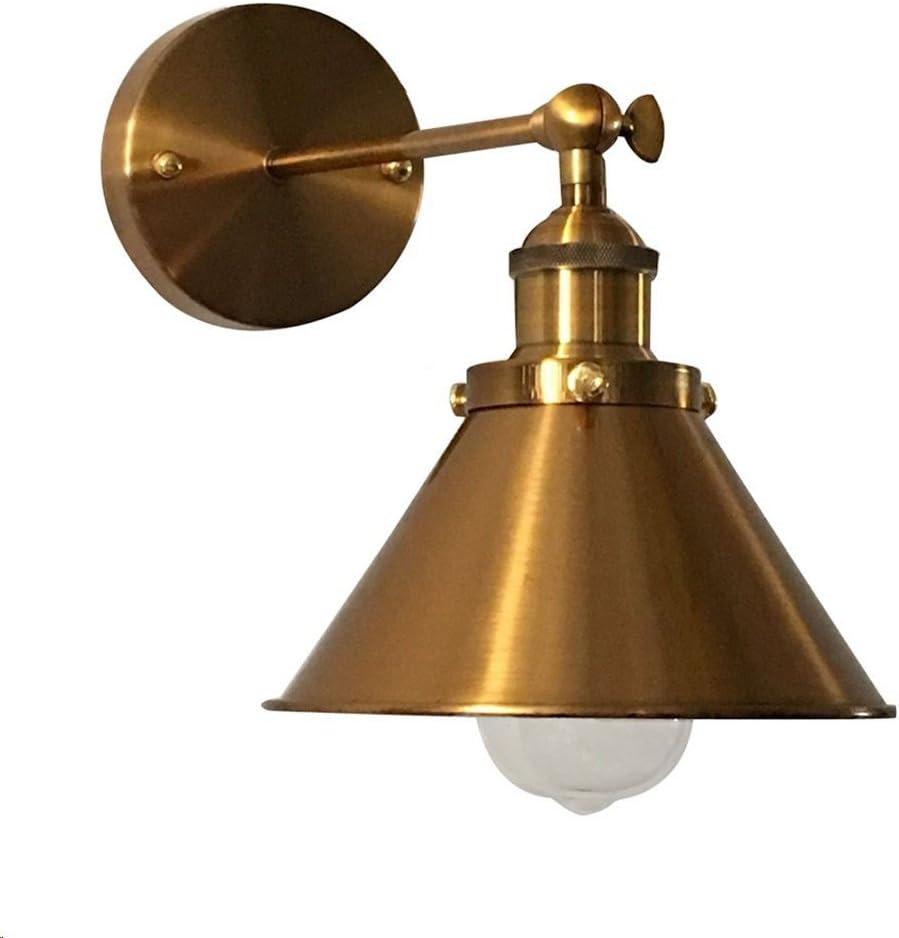 LITFAD Adjustable Wall Lighting Fixture Brass Finish 1 Light Wall Sconce 7" Industrial Wall Lamp with Cone Shade for Bedroom Living Room Restaurant