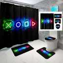 kodhyvj 4PCS Gamer Shower Curtains for Bathroom - Gaming Shower Curtain for Boys Bathroom Set Video Game Kids Shower Curtain Set with Curtain,Rug,Toilet Cover,U Shaped Mat and 12 Hooks 70"W x 70"L (Pack of 4)