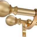 Double Curtain Rods 144-164 Inches, Warm Gold Window Rod, Adjustable With Round Finials, 1-Inch Front and 5/8 Inch Back Telescoping Drapery Rod