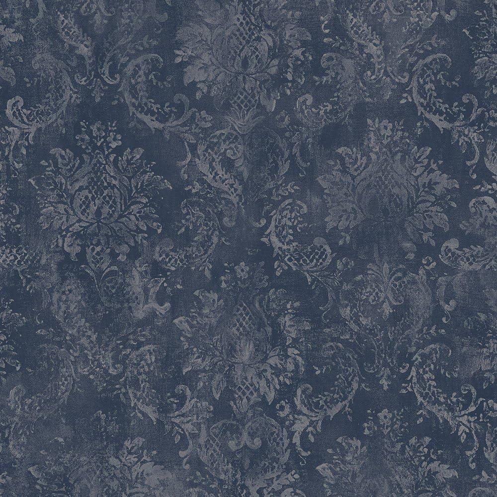 Norwall SD36102 Canvas Damask Prepasted Wallpaper, Navy, Grey