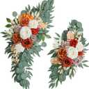 Burnt Orange Wedding Arch Flowers, Artificial Flowers for Wedding Welcome Signs and Autumn Weddings Reception Ceremony Decoration, Fall Flowers Decor (Set of 2)