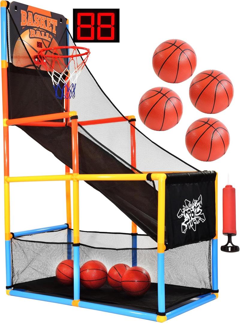 Kiddie Play Toy Basketball Hoop Arcade Game Set with Electronic Scoreboard | with 4 Balls & Air Pump, Indoor Outdoors Sports Toys for Kids