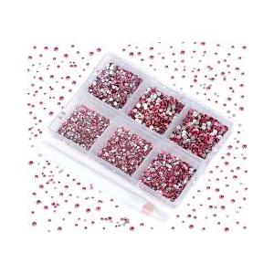 7200 Pieces 6 Mixed Sizes Glue Fix on Glass Rhinestones Round Crystal Gems Flatback for DIY Jewelry Making with one Picking Pen(6-Sizes 7200PCS, Lt. Rose)